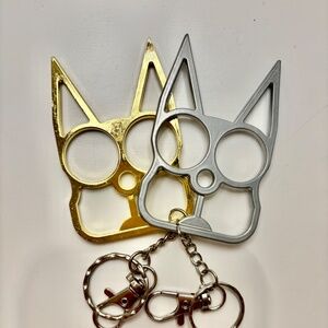 Cat Ears~Pointy Knuckles Safety Keychains ~ 2 gold & silver cat keychains